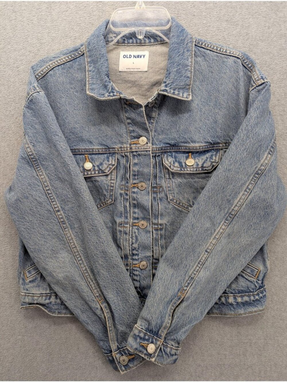 Old Navy Jacket Womens Large Blue Denim Cropped Medium Wash Jean Trucker